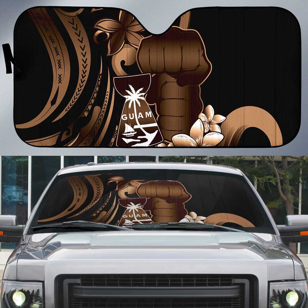 Brown Hafa Adai Guam Auto Sun Shade Chamorro Latte Stone Hand With Plumeria - Polynesian Pride