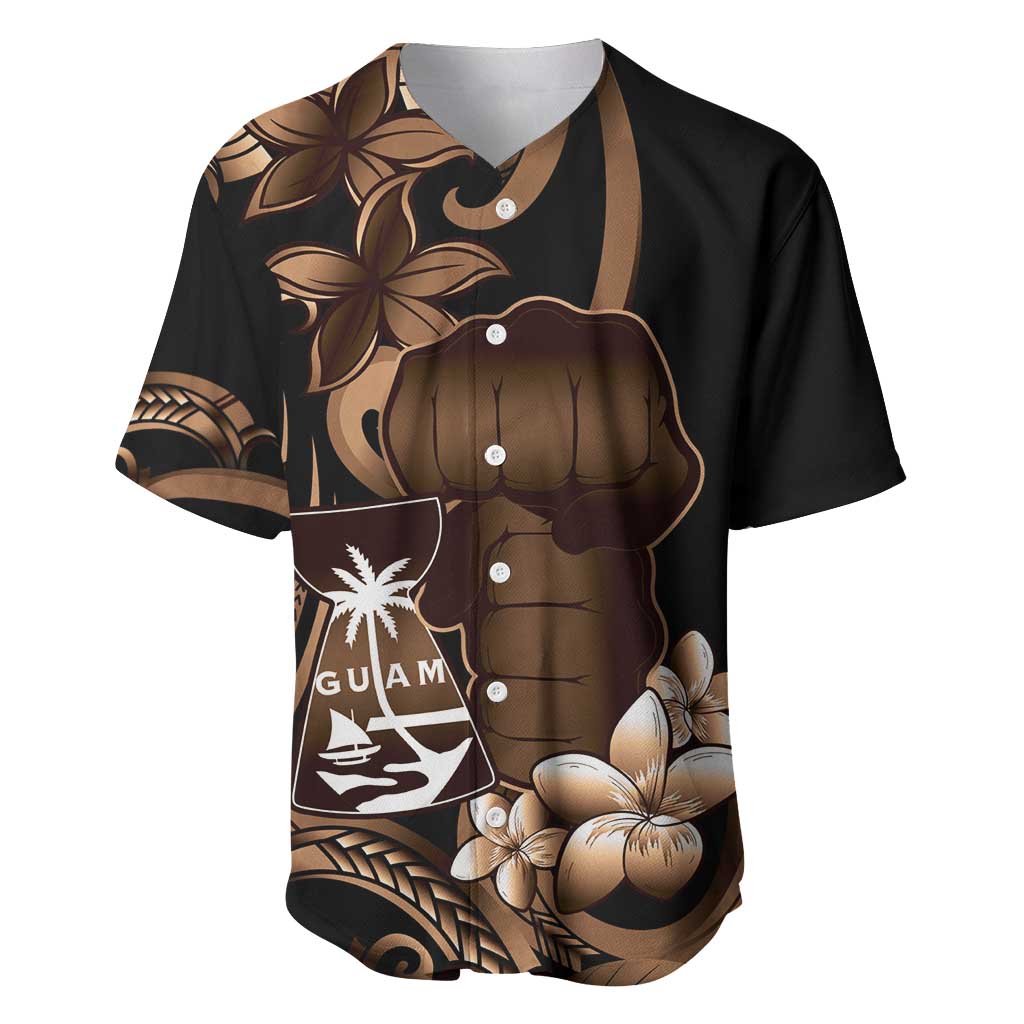 Brown Hafa Adai Guam Baseball Jersey Chamorro Latte Stone Hand With Plumeria
