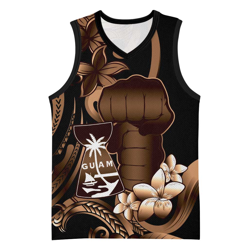 Brown Hafa Adai Guam Basketball Jersey Chamorro Latte Stone Hand With Plumeria - Polynesian Pride