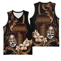 Brown Hafa Adai Guam Basketball Jersey Chamorro Latte Stone Hand With Plumeria - Polynesian Pride