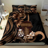 Brown Hafa Adai Guam Bedding Set Chamorro Latte Stone Hand With Plumeria