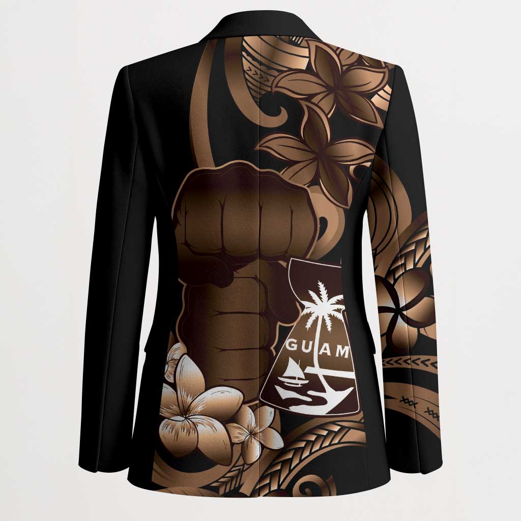 Brown Hafa Adai Guam Blazer Chamorro Latte Stone Hand With Plumeria - Polynesian Pride