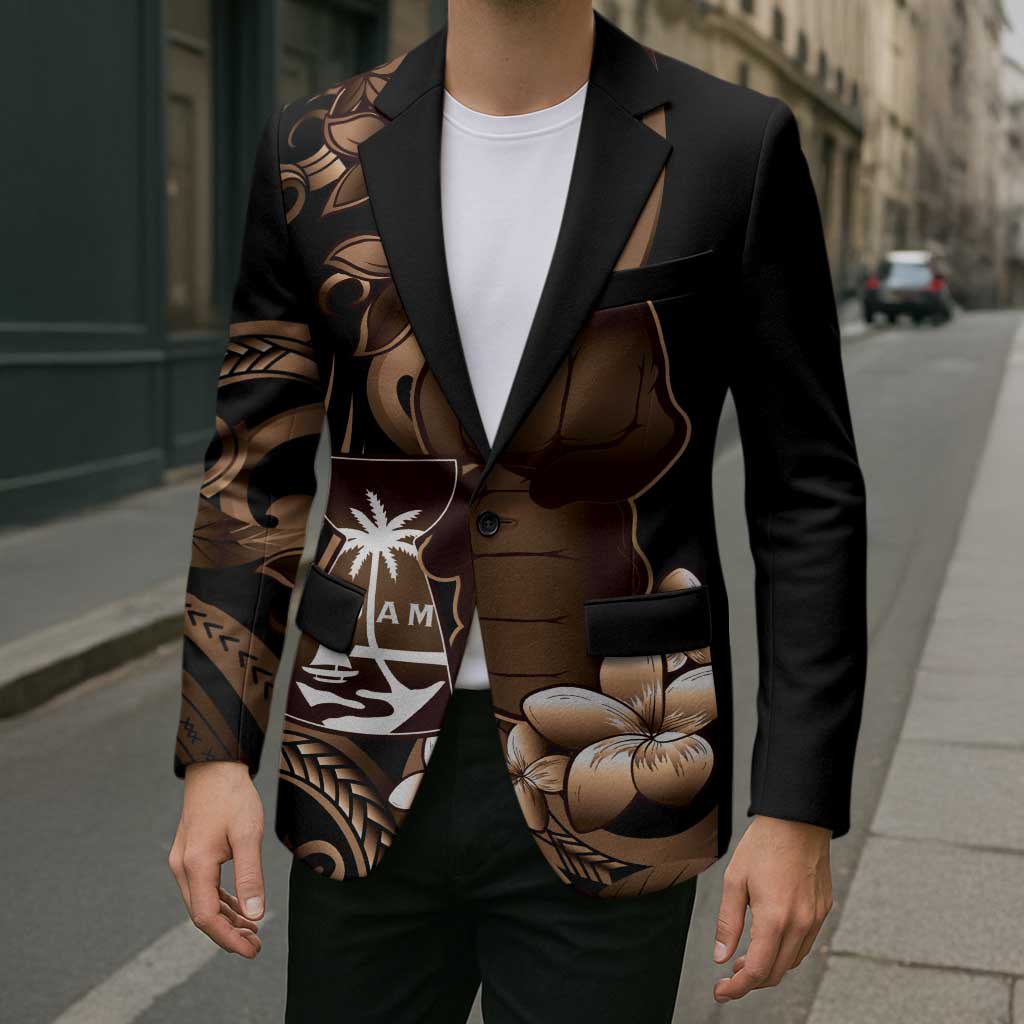 Brown Hafa Adai Guam Blazer Chamorro Latte Stone Hand With Plumeria - Polynesian Pride