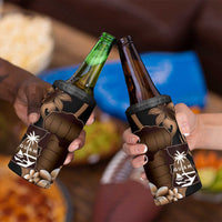 Brown Hafa Adai Guam 4 in 1 Can Cooler Tumbler Chamorro Latte Stone Hand With Plumeria