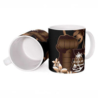 Brown Hafa Adai Guam Ceramic Mug Chamorro Latte Stone Hand With Plumeria - Polynesian Pride