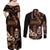 Brown Hafa Adai Guam Couples Matching Off Shoulder Maxi Dress and Long Sleeve Button Shirt Chamorro Latte Stone Hand With Plumeria