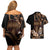 Brown Hafa Adai Guam Couples Matching Off Shoulder Short Dress and Hawaiian Shirt Chamorro Latte Stone Hand With Plumeria