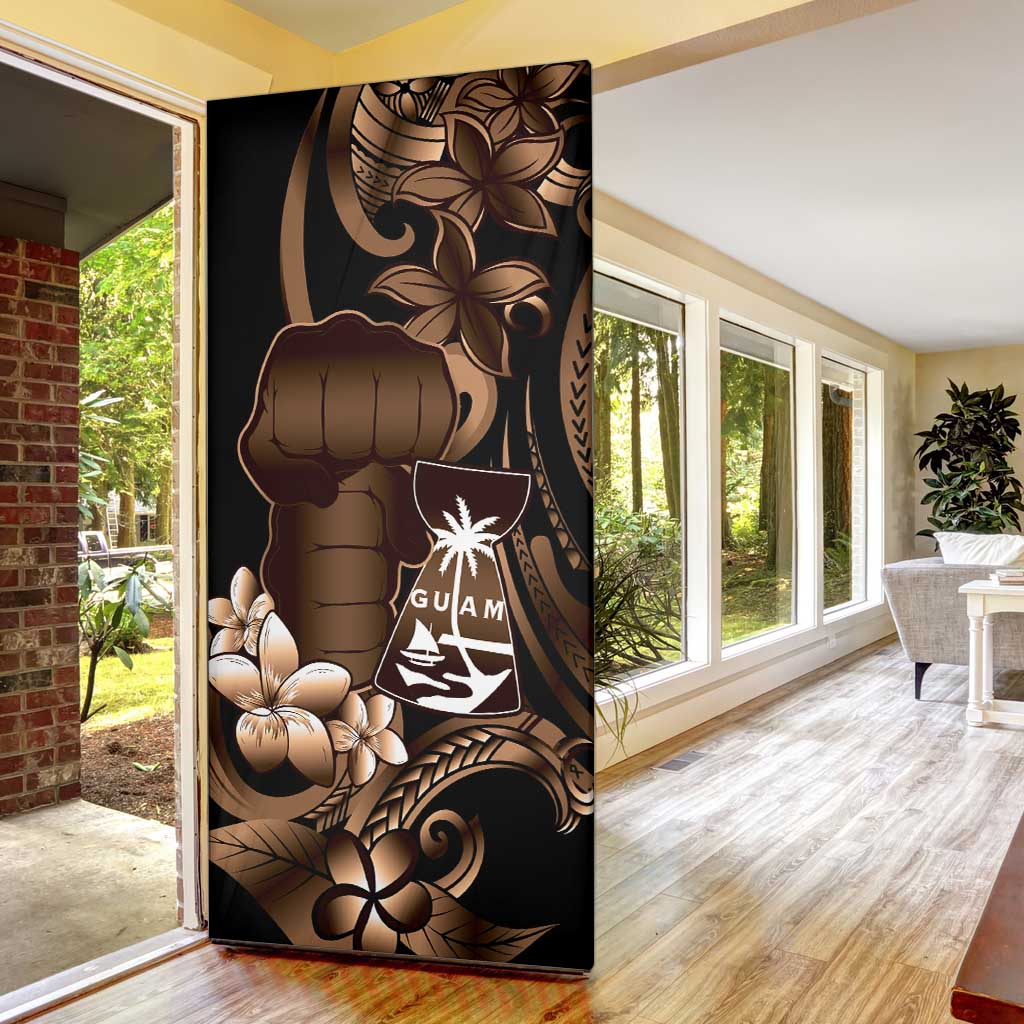 Brown Hafa Adai Guam Door Cover Chamorro Latte Stone Hand With Plumeria - Polynesian Pride