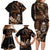 Brown Hafa Adai Guam Family Matching Long Sleeve Bodycon Dress and Hawaiian Shirt Chamorro Latte Stone Hand With Plumeria