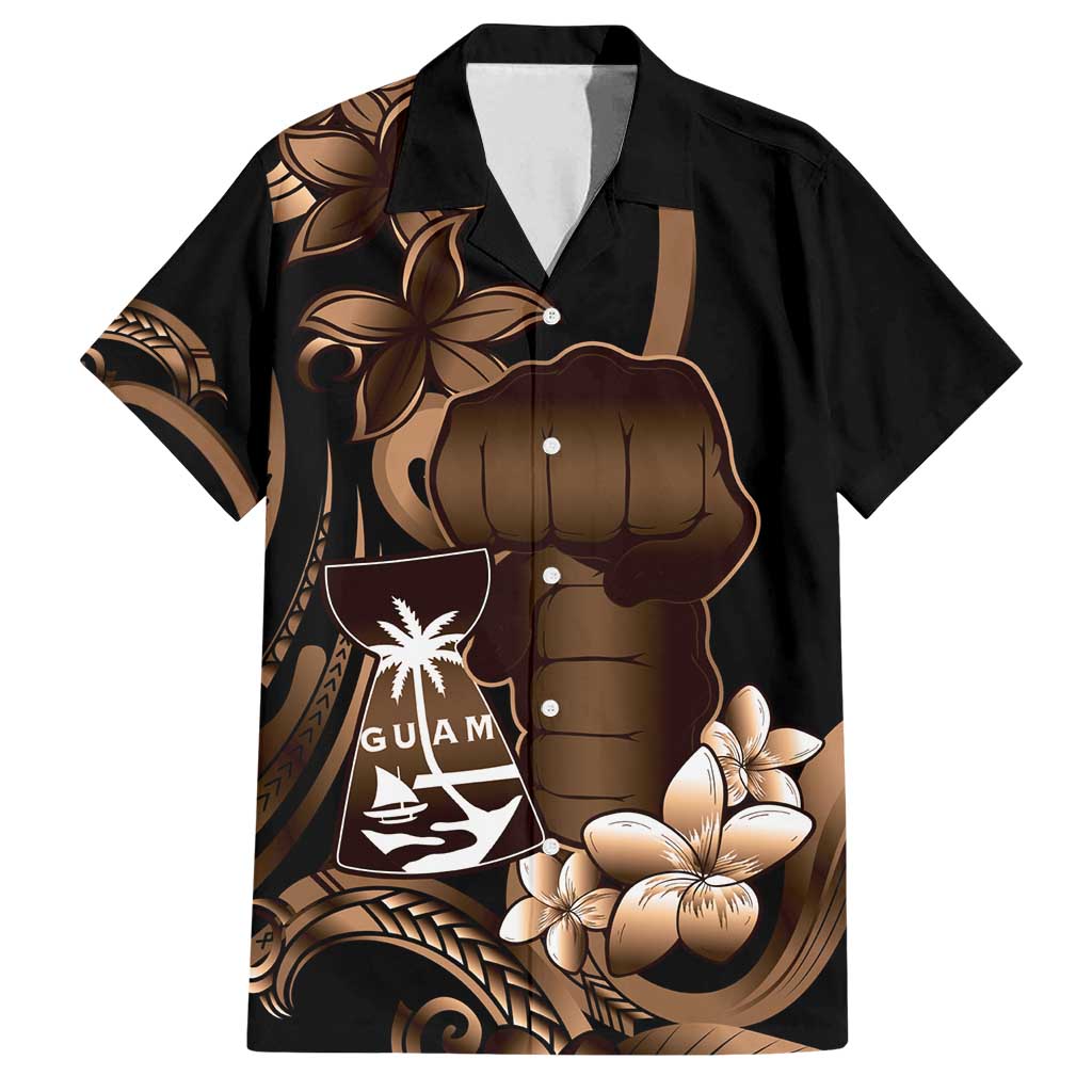 Brown Hafa Adai Guam Family Matching Long Sleeve Bodycon Dress and Hawaiian Shirt Chamorro Latte Stone Hand With Plumeria