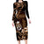 Brown Hafa Adai Guam Family Matching Long Sleeve Bodycon Dress and Hawaiian Shirt Chamorro Latte Stone Hand With Plumeria