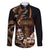 Brown Hafa Adai Guam Family Matching Off Shoulder Maxi Dress and Hawaiian Shirt Chamorro Latte Stone Hand With Plumeria