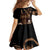 Brown Hafa Adai Guam Family Matching Off Shoulder Short Dress and Hawaiian Shirt Chamorro Latte Stone Hand With Plumeria