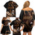 Brown Hafa Adai Guam Family Matching Off Shoulder Short Dress and Hawaiian Shirt Chamorro Latte Stone Hand With Plumeria