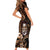 Brown Hafa Adai Guam Family Matching Short Sleeve Bodycon Dress and Hawaiian Shirt Chamorro Latte Stone Hand With Plumeria
