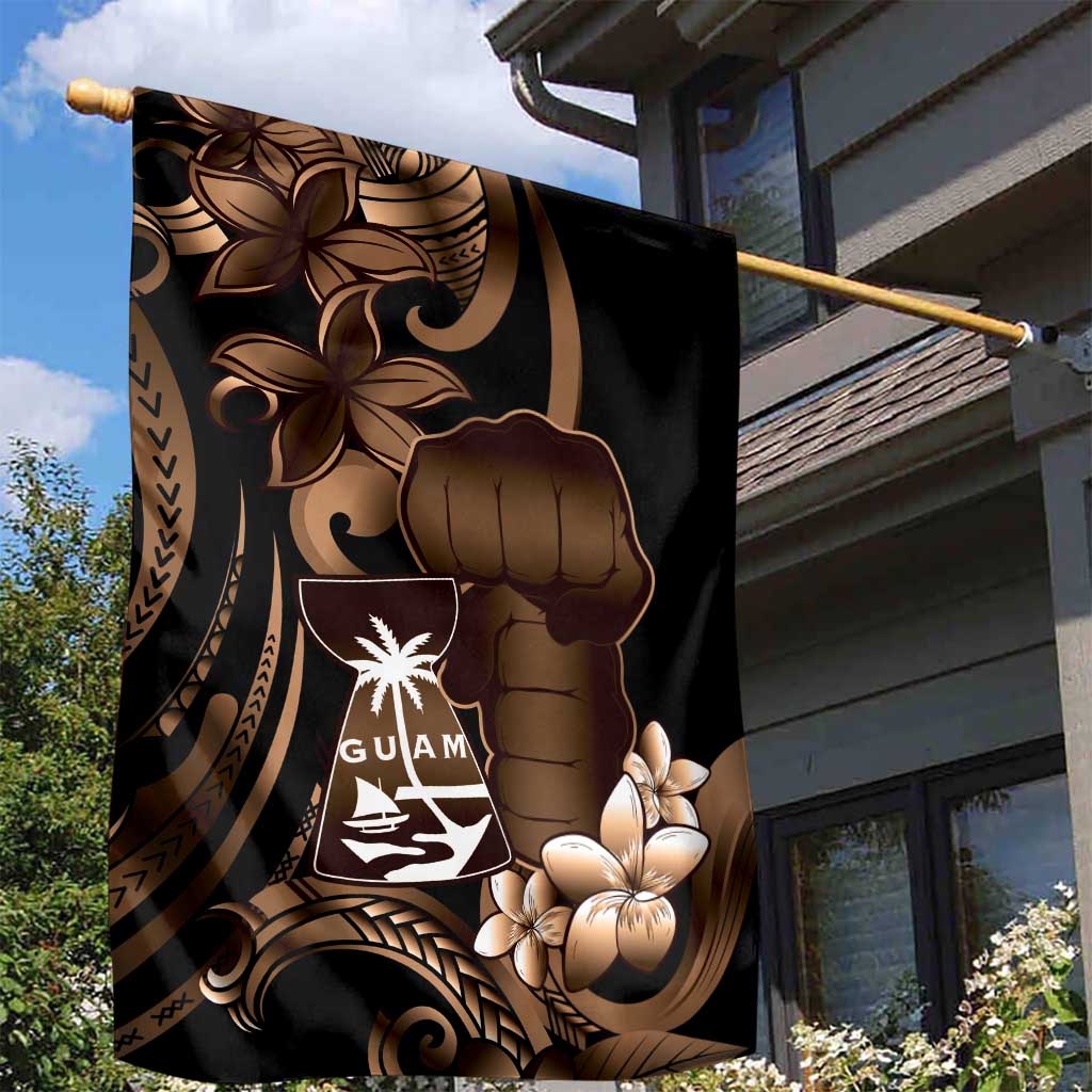 Brown Hafa Adai Guam Garden Flag Chamorro Latte Stone Hand With Plumeria