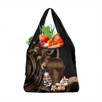 Brown Hafa Adai Guam Grocery Bag Chamorro Latte Stone Hand With Plumeria LT14 1-pack One Size Brown - Polynesian Pride