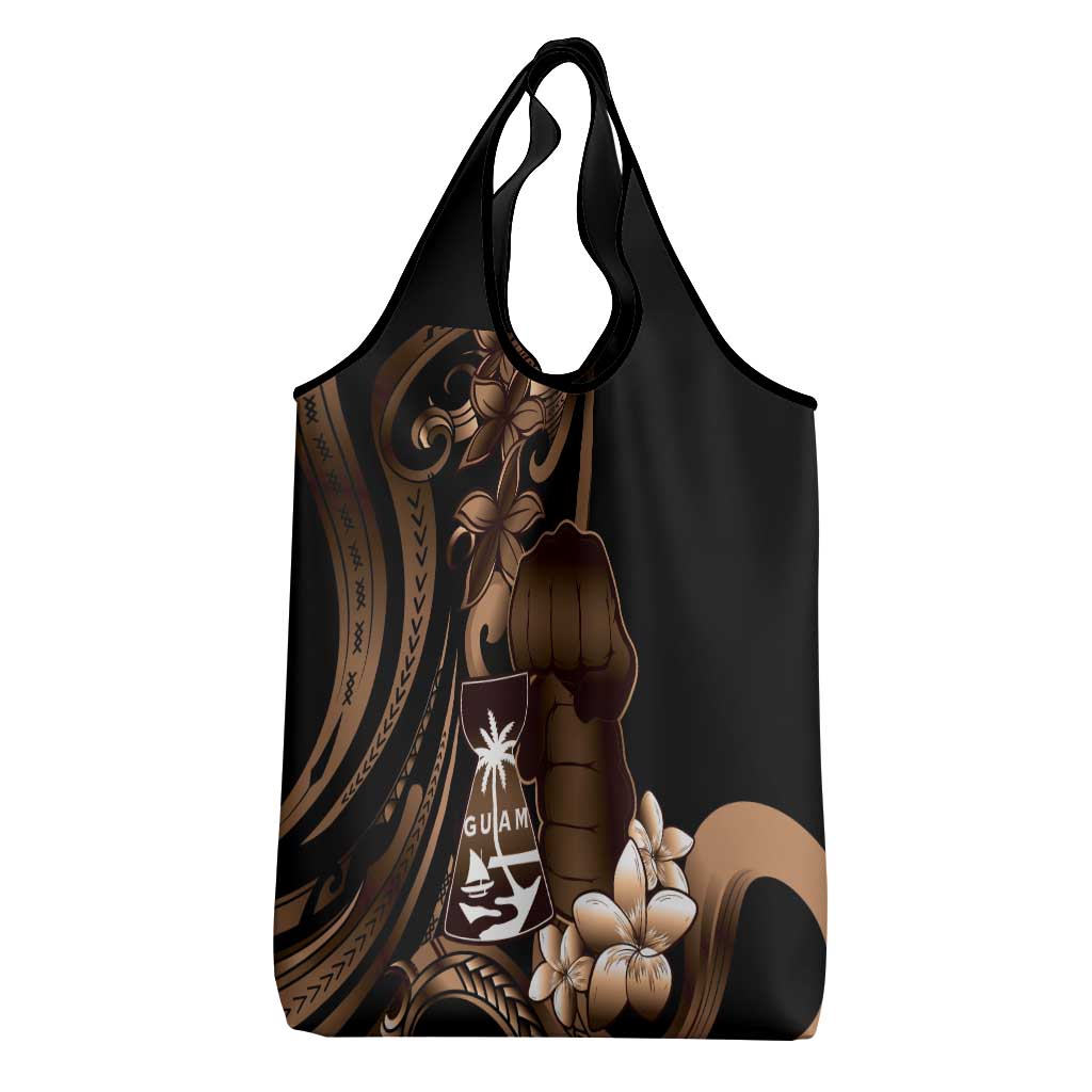 Brown Hafa Adai Guam Grocery Bag Chamorro Latte Stone Hand With Plumeria LT14 - Polynesian Pride