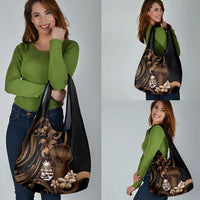 Brown Hafa Adai Guam Grocery Bag Chamorro Latte Stone Hand With Plumeria LT14 - Polynesian Pride