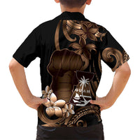 Brown Hafa Adai Guam Kid Hawaiian Shirt Chamorro Latte Stone Hand With Plumeria