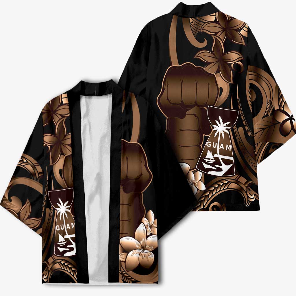 Brown Hafa Adai Guam Kimono Chamorro Latte Stone Hand With Plumeria - Polynesian Pride