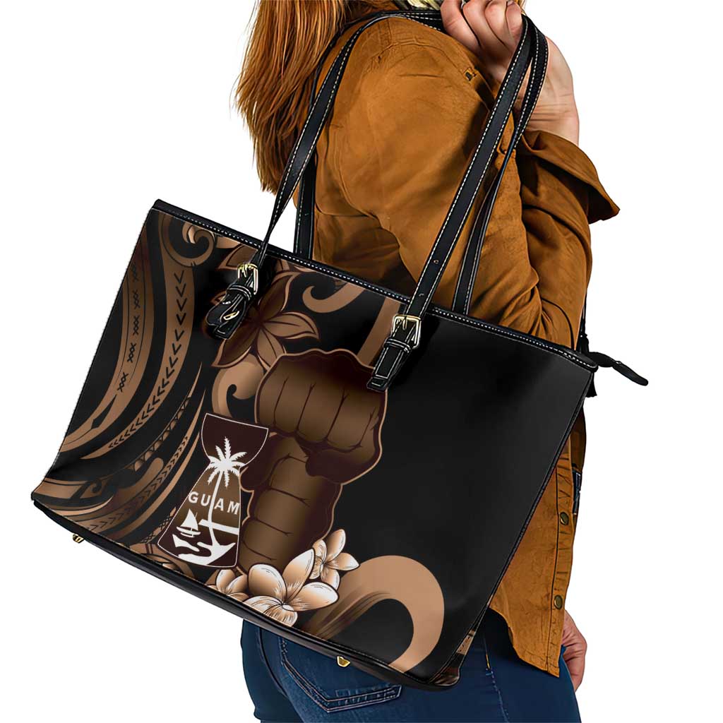 Brown Hafa Adai Guam Leather Tote Bag Chamorro Latte Stone Hand With Plumeria