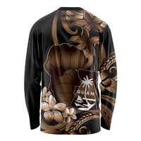 Brown Hafa Adai Guam Long Sleeve Shirt Chamorro Latte Stone Hand With Plumeria