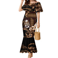 Brown Hafa Adai Guam Mermaid Dress Chamorro Latte Stone Hand With Plumeria