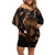 Brown Hafa Adai Guam Off Shoulder Short Dress Chamorro Latte Stone Hand With Plumeria
