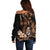 Brown Hafa Adai Guam Off Shoulder Sweater Chamorro Latte Stone Hand With Plumeria