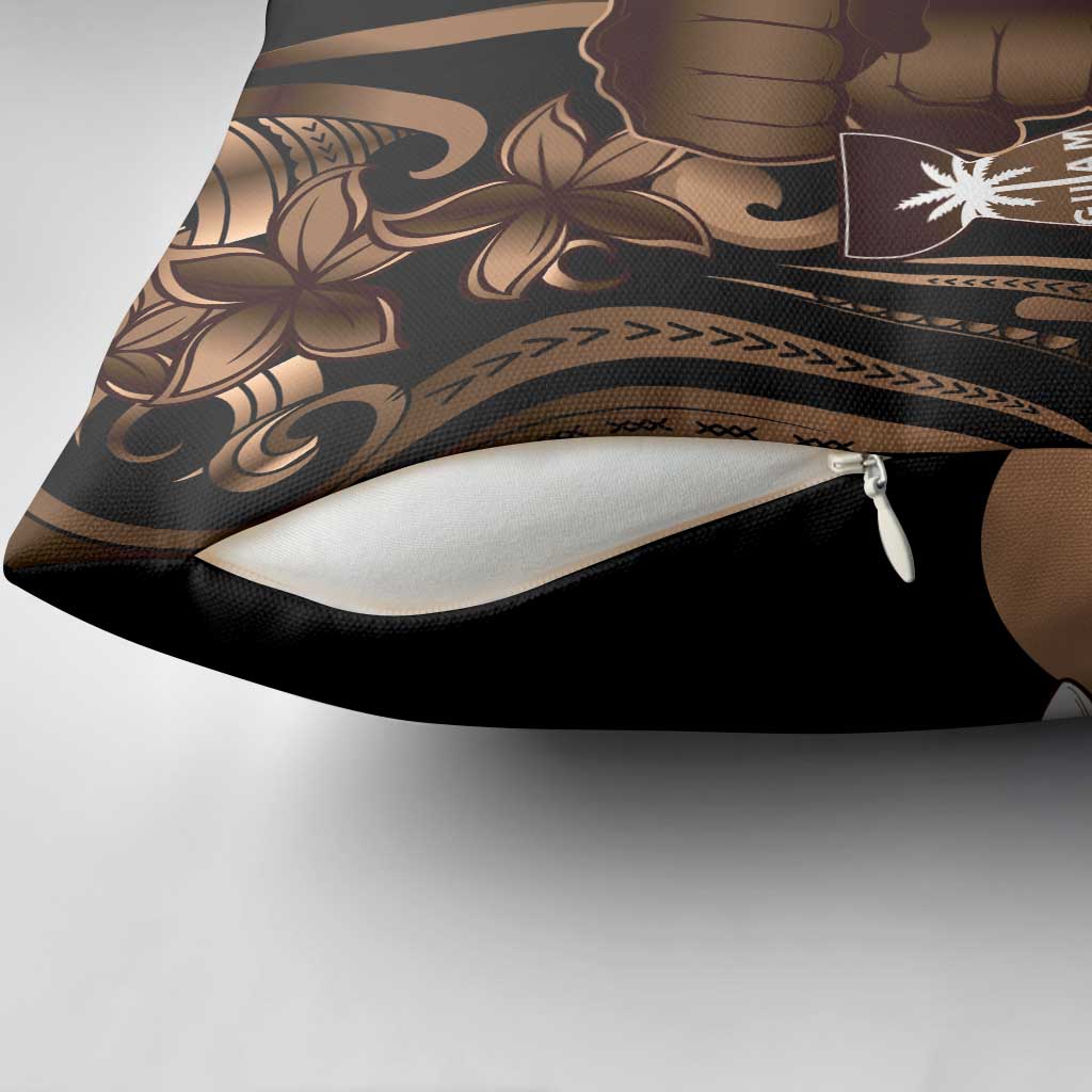 Brown Hafa Adai Guam Pillow Cover Chamorro Latte Stone Hand With Plumeria - Polynesian Pride