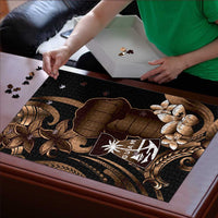 Brown Hafa Adai Guam Puzzle Chamorro Latte Stone Hand With Plumeria - Polynesian Pride