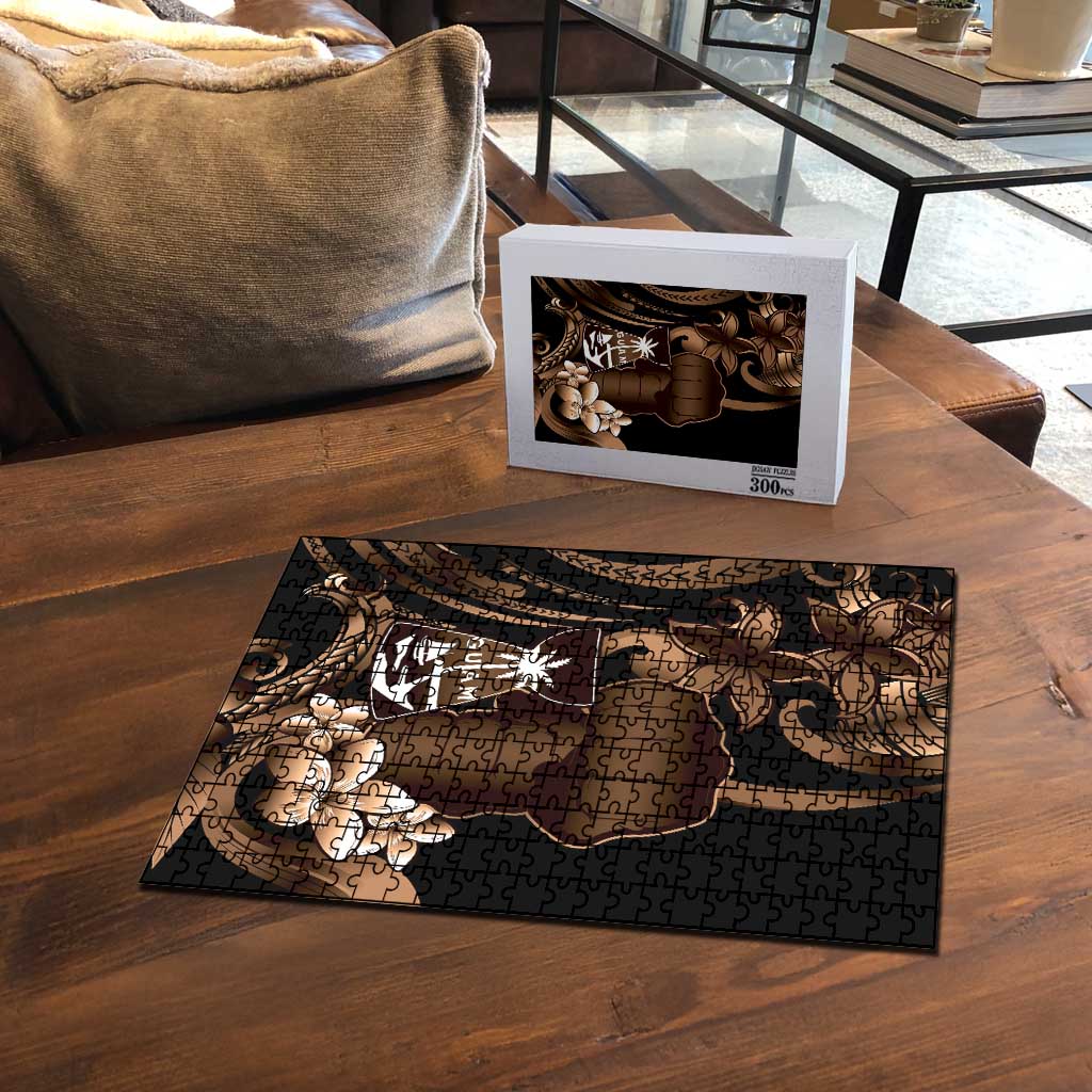 Brown Hafa Adai Guam Puzzle Chamorro Latte Stone Hand With Plumeria - Polynesian Pride