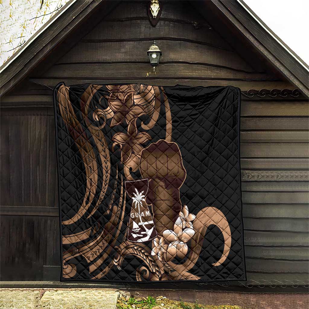 Brown Hafa Adai Guam Quilt Chamorro Latte Stone Hand With Plumeria