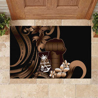 Brown Hafa Adai Guam Rubber Doormat Chamorro Latte Stone Hand With Plumeria