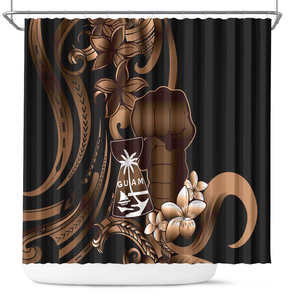 Brown Hafa Adai Guam Shower Curtain Chamorro Latte Stone Hand With Plumeria