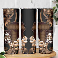 Brown Hafa Adai Guam Skinny Tumbler Chamorro Latte Stone Hand With Plumeria