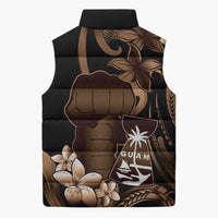 Brown Hafa Adai Guam Sleeveless Puffer Jacket Chamorro Latte Stone Hand With Plumeria - Polynesian Pride