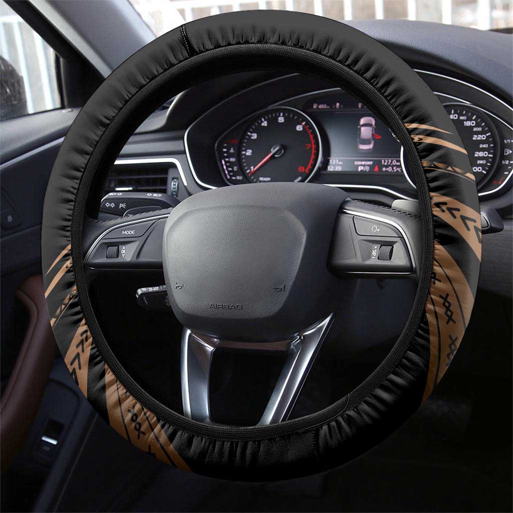 Brown Hafa Adai Guam Steering Wheel Cover Chamorro Latte Stone Hand With Plumeria