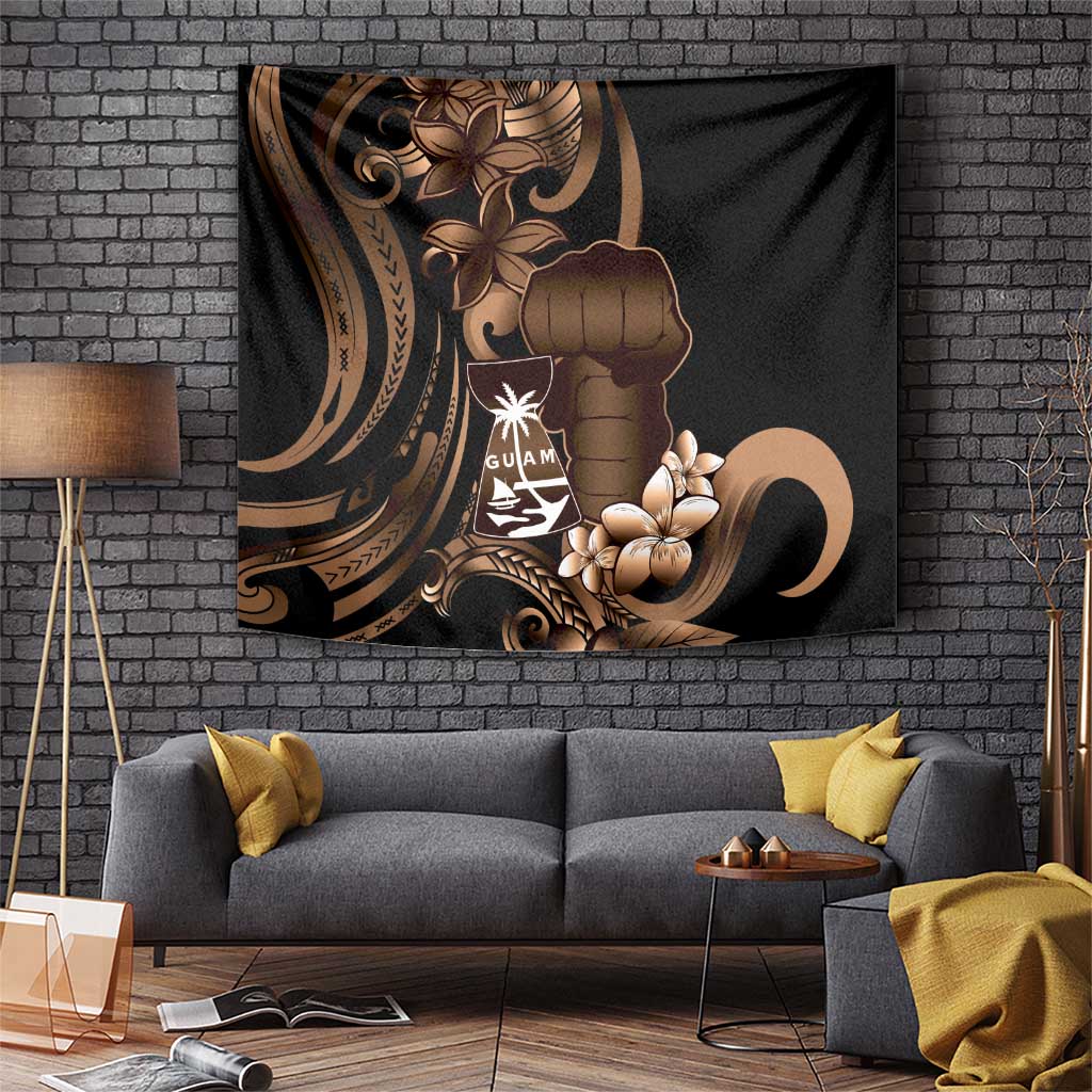 Brown Hafa Adai Guam Tapestry Chamorro Latte Stone Hand With Plumeria