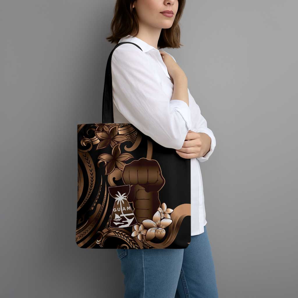 Brown Hafa Adai Guam Tote Bag Chamorro Latte Stone Hand With Plumeria - Polynesian Pride