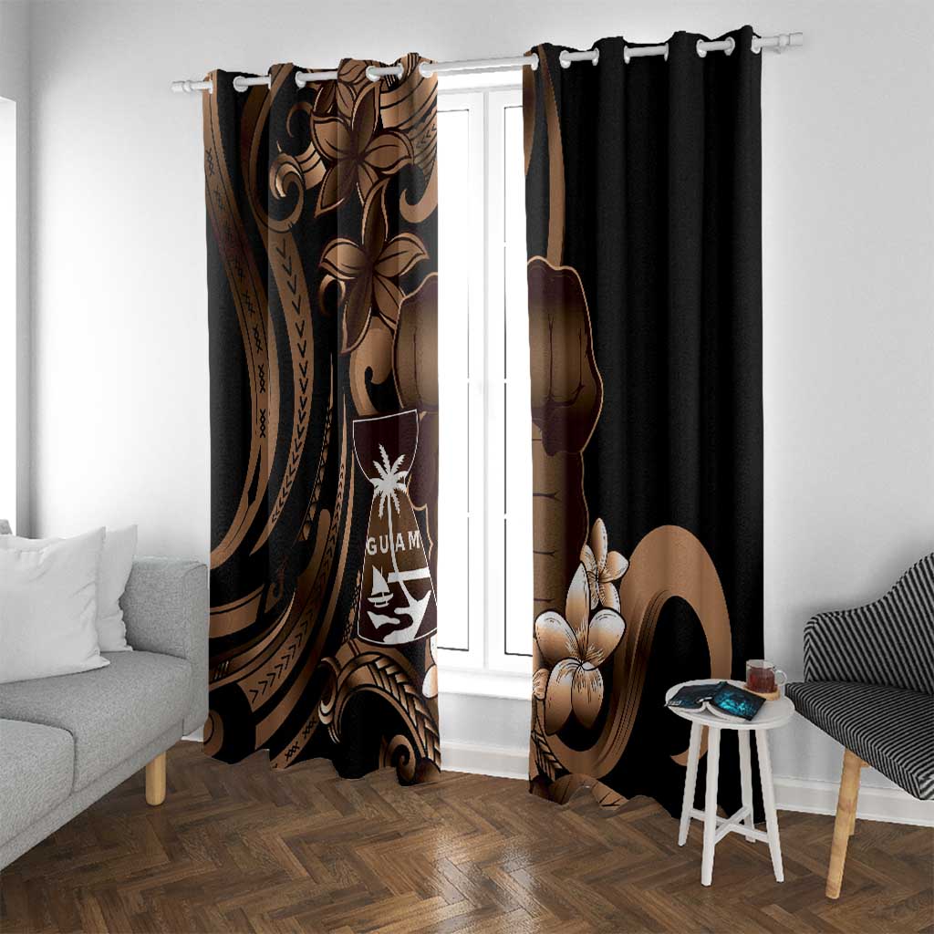 Brown Hafa Adai Guam Window Curtain Chamorro Latte Stone Hand With Plumeria