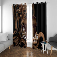 Brown Hafa Adai Guam Window Curtain Chamorro Latte Stone Hand With Plumeria
