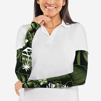 Green Hafa Adai Guam Arm Sleeves Chamorro Latte Stone Hand With Plumeria - Polynesian Pride