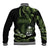 Green Hafa Adai Guam Baseball Jacket Chamorro Latte Stone Hand With Plumeria