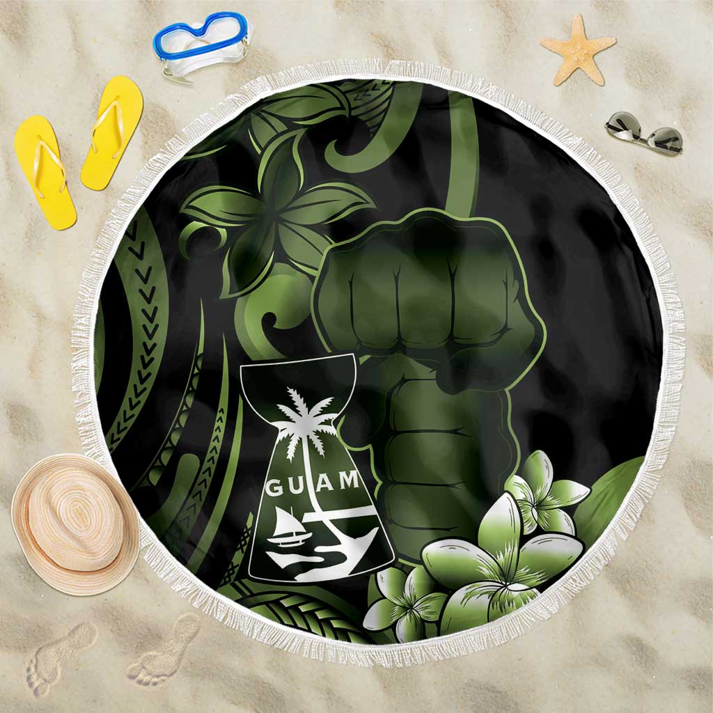 Green Hafa Adai Guam Beach Blanket Chamorro Latte Stone Hand With Plumeria