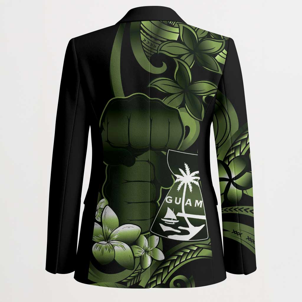 Green Hafa Adai Guam Blazer Chamorro Latte Stone Hand With Plumeria - Polynesian Pride