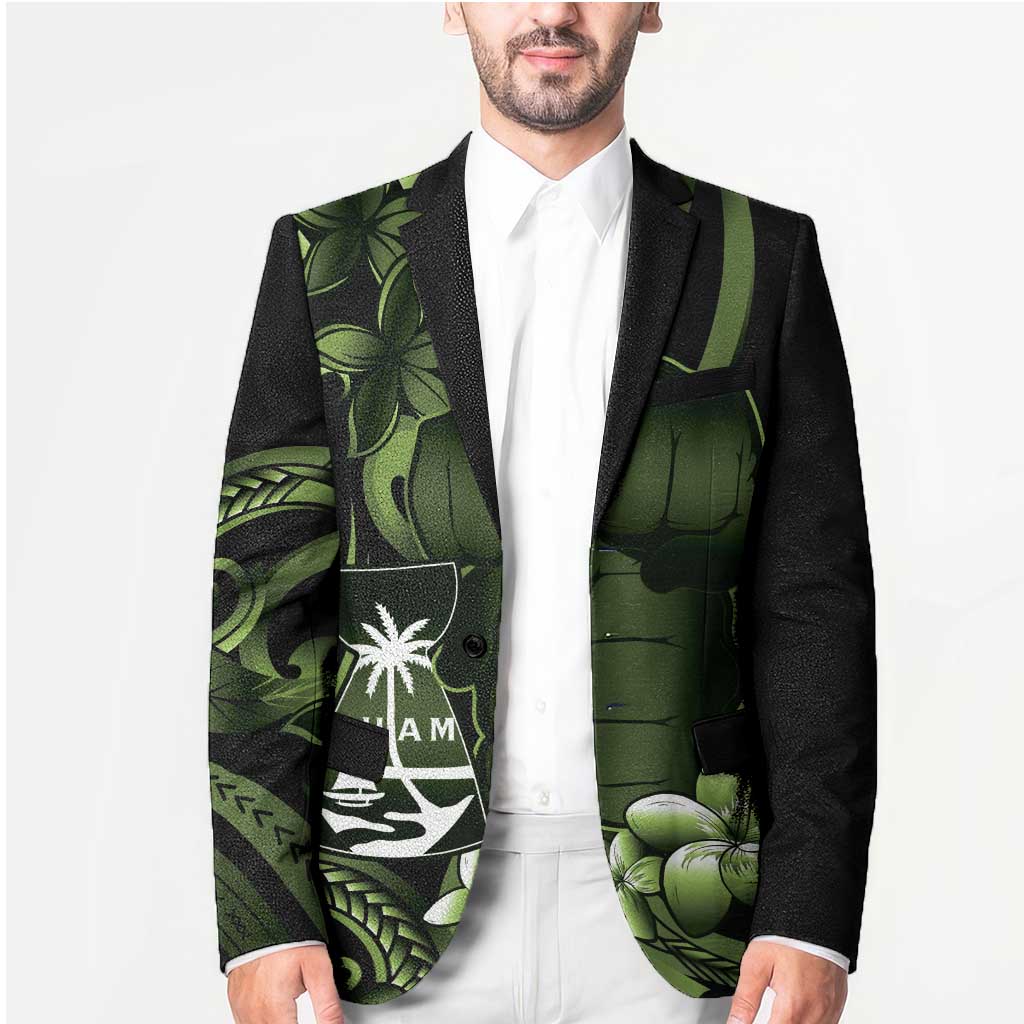 Green Hafa Adai Guam Blazer Chamorro Latte Stone Hand With Plumeria - Polynesian Pride