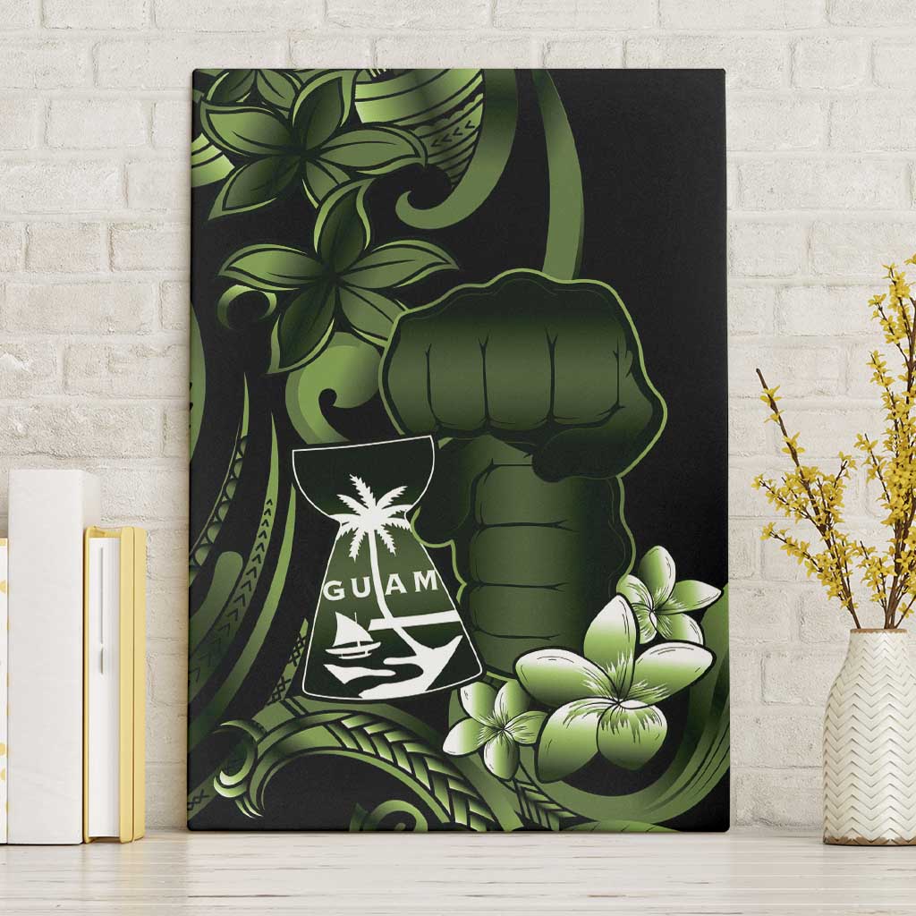 Green Hafa Adai Guam Canvas Wall Art Chamorro Latte Stone Hand With Plumeria