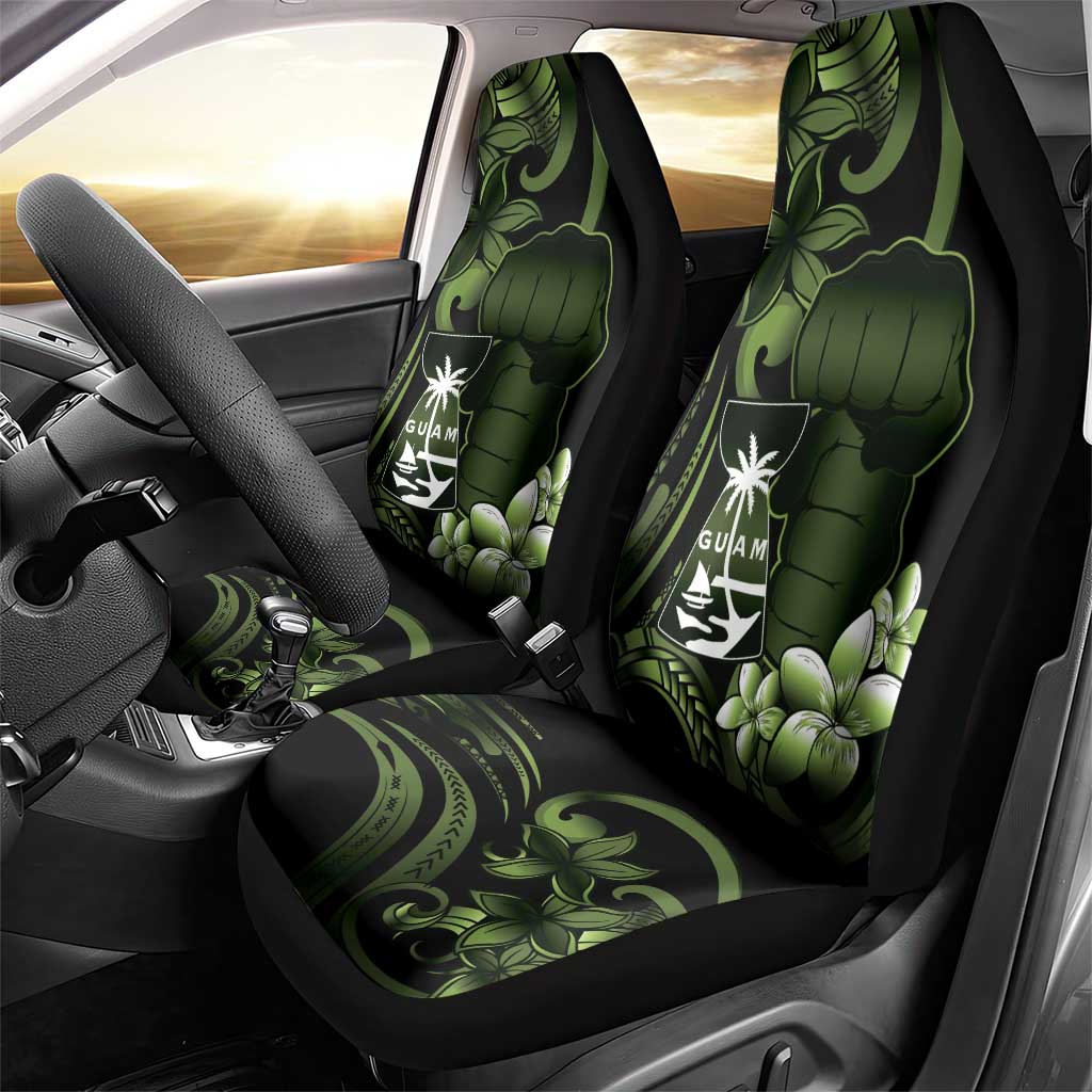 Green Hafa Adai Guam Car Seat Cover Chamorro Latte Stone Hand With Plumeria